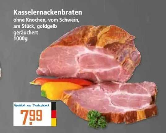 Kasseler Nackenbraten ohne Knochen, vom Schwein, am Stück, goldgelb geräuchert 1000g