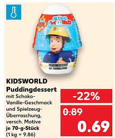KIDSWORLD Puddingdessert mit Schoko-Vanille-Geschmack und Spielzeug-Überraschung