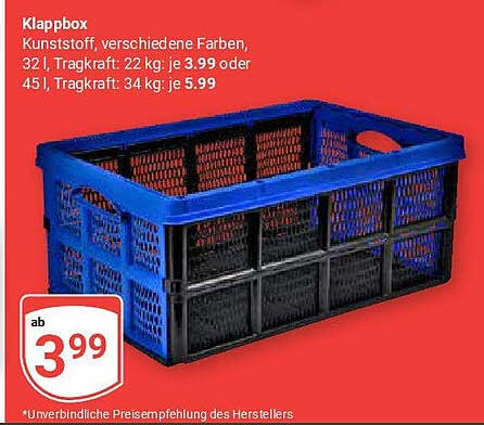 Klappbox aus Kunststoff, verschiedene Farben - ab 3,99