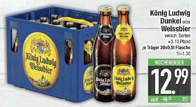 König Ludwig Dunkel oder Weissbier 20x0,5l