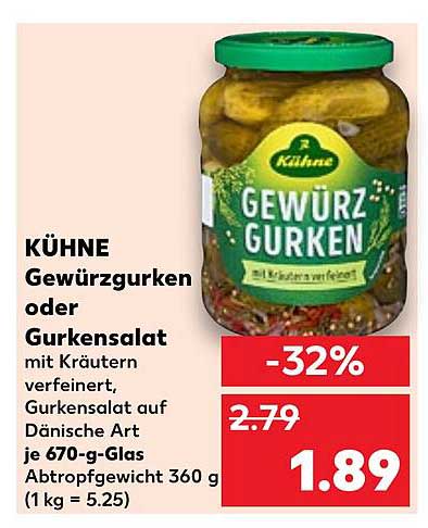 KÜHNE Gewürzgurken oder Gurkensalat mit Kräutern verfeinert, je 670-g-Glas