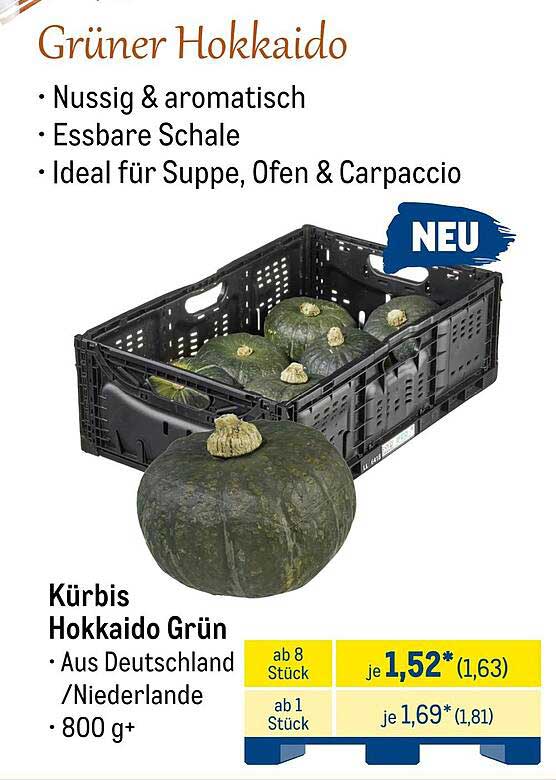 Kürbis Hokkaido Grün - nussig & aromatisch
