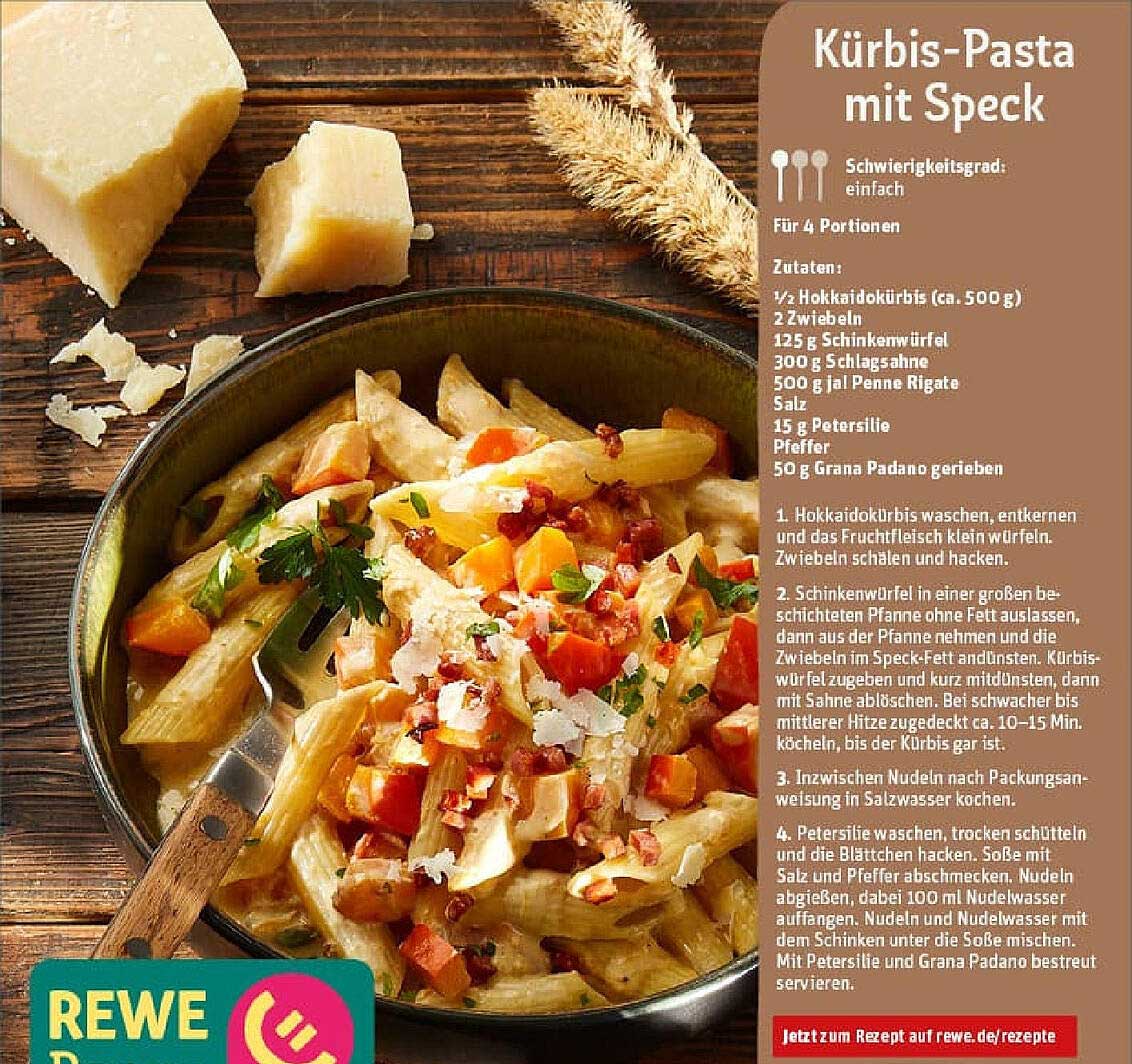 Kürbis-Pasta mit Speck