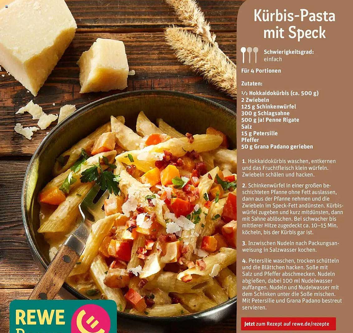 Kürbis-Pasta mit Speck