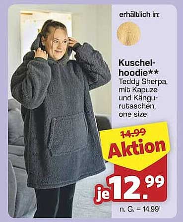 Kuschelhoodie – Teddy Sherpa mit Kapuze und Kängurutaschen