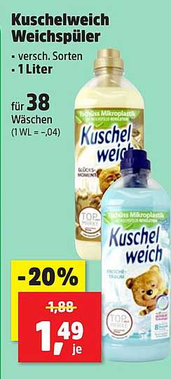 Kuschelweich Weichspüler - 1 Liter für 38 Wäschen