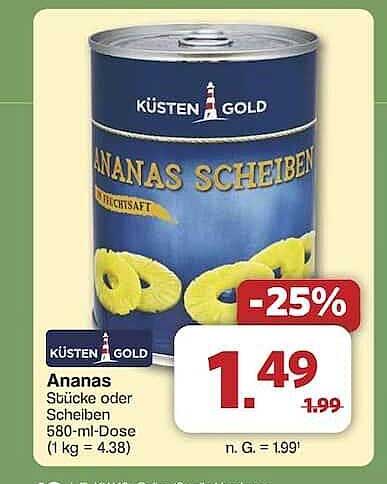 KÜSTEN GOLD Ananas Scheiben 580-ml-Dose