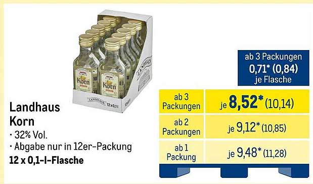 Landhaus Korn 32% Vol. – 12 x 0,1 l-Flasche