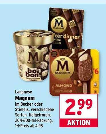 Langnese Magnum im Becher oder Stieleis, verschiedene Sorten