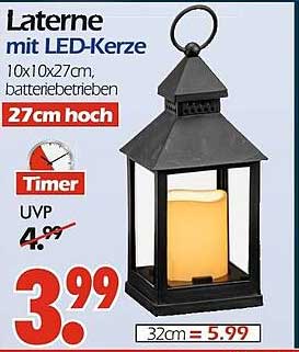 Laterne mit LED-Kerze 27 cm hoch – batteriebetrieben