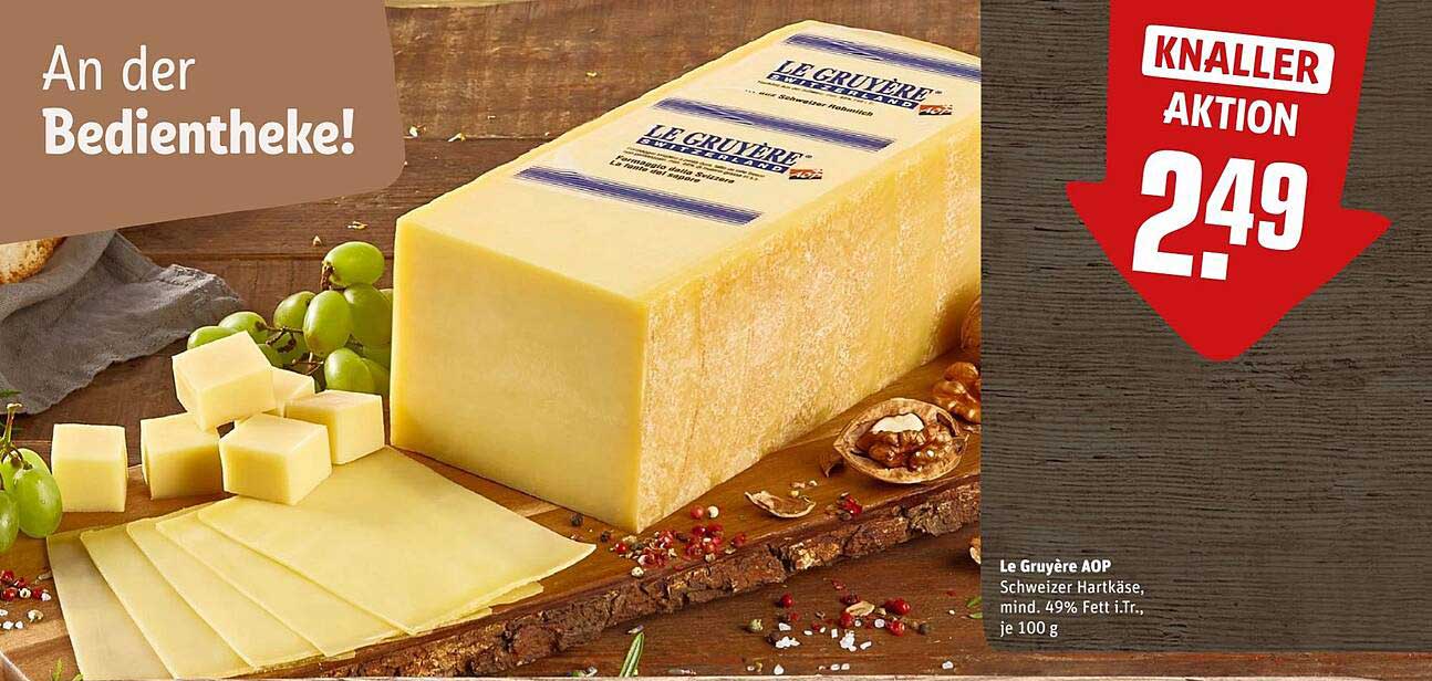 Le Gruyère AOP Schweizer Hartkäse, min. 49% Fett i.T., je 100 g