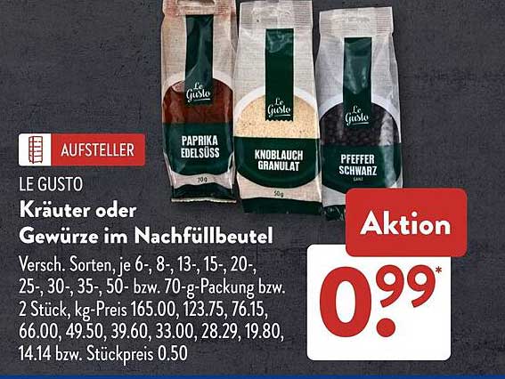 LE GUSTO Kräuter oder Gewürze im Nachfüllbeutel