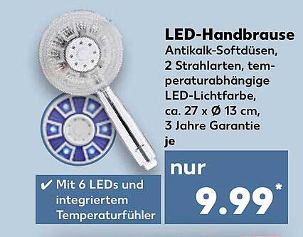 LED-Handbrause mit Antikalk-Softdüsen und 6 LEDs