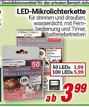 LED-Mikrolichterkette für drinnen und draußen, wasserdicht, mit Fernbedienung und Timer, batteriebetrieben