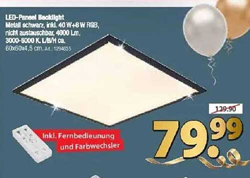 LED-Panel Backlight 60x60 cm - inkl. Fernbedienung und Farbwechsel