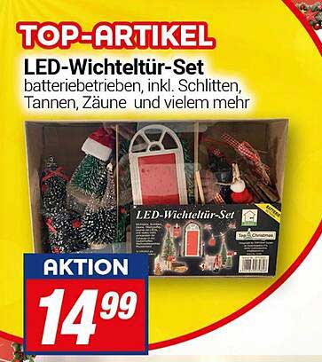 LED-Wichteltür-Set - batteriebetrieben, inkl. Schlitten, Tannen, Zäune und vielem mehr