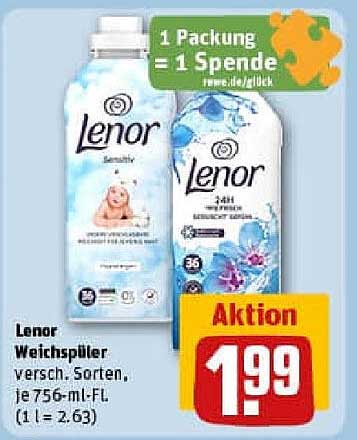 Lenor Weichspüler, verschiedene Sorten, je 756-ml-Flasche