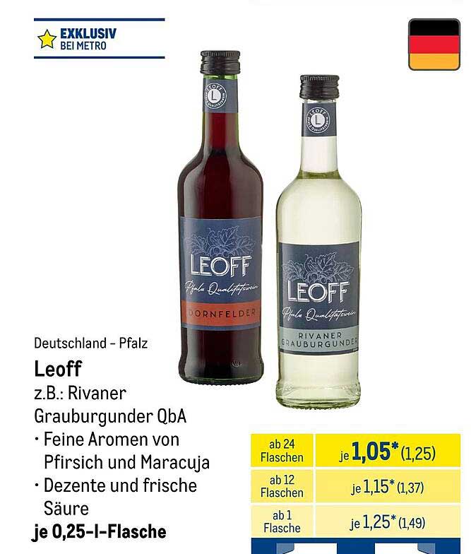 Leoff Rivaner Grauburgunder QbA, 0,25 l-Flasche