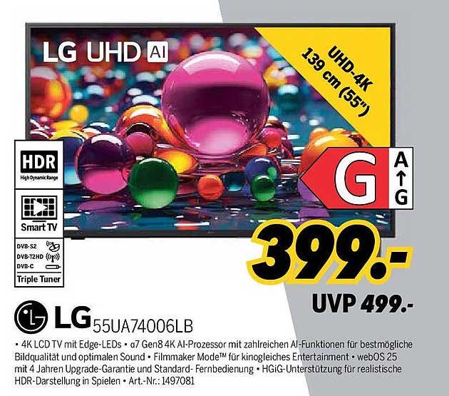 LG UHD AI 55UA74006LB – 4K LCD TV mit 139 cm (55")