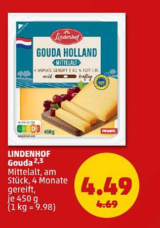 LINDENHOF Gouda 2,3 Mitteltalt, am Stück, 4 Monate gereift, je 450 g