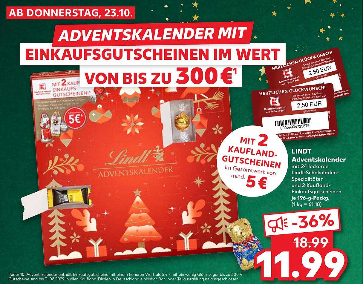 LINDT Adventskalender mit Einkaufsgutscheinen im Wert von bis zu 300€