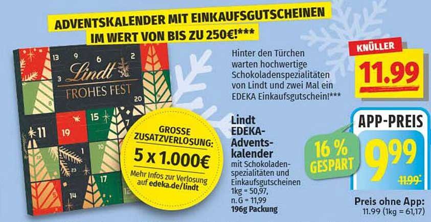 Lindt EDEKA-Adventskalender mit Einkaufsgutscheinen im Wert von bis zu 250€!