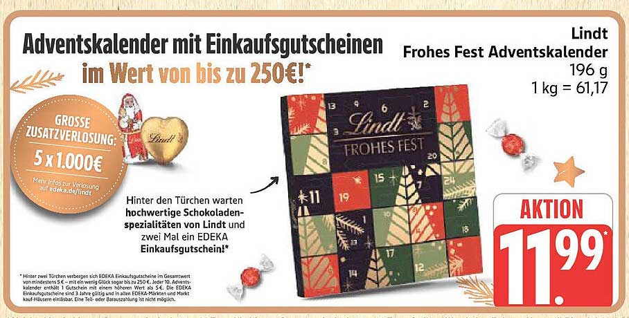 Lindt Frohes Fest Adventskalender mit Einkaufsgutscheinen im Wert von bis zu 250€