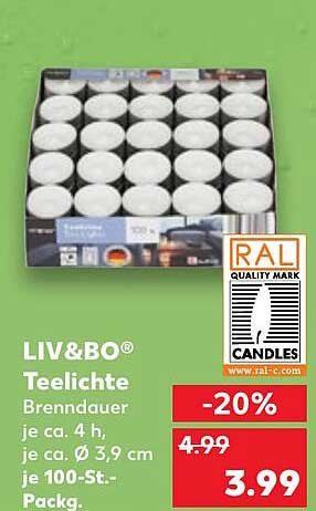 LIV&BO® Teelichte 100er-Pack, Brenndauer ca. 4 h