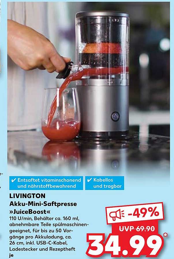 LIVINGTON Akku-Mini-Saftpresse »JuiceBoost«