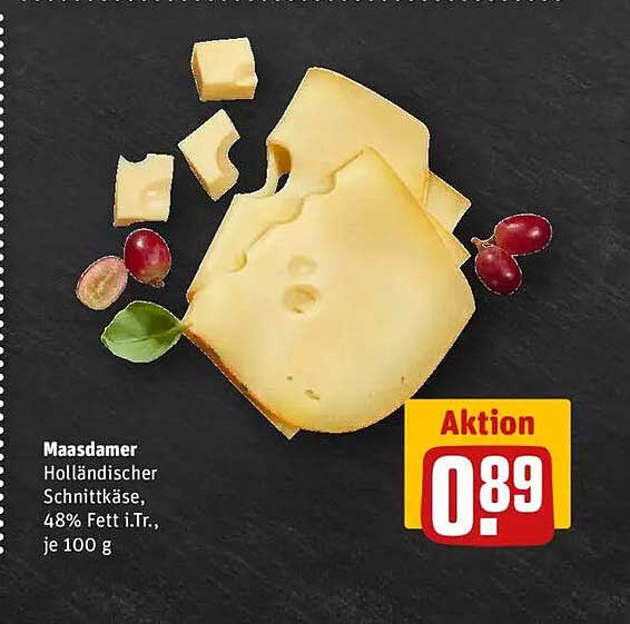Maasdamer Holländischer Schnittkäse, 48% Fett i.Tr., je 100 g