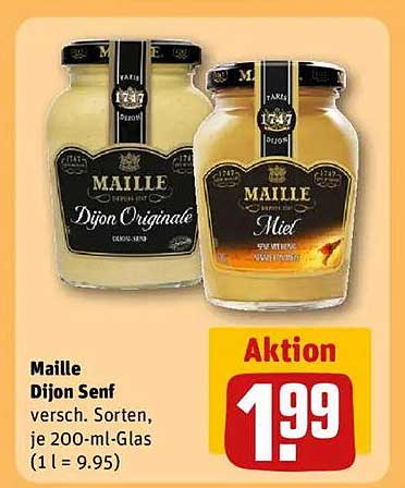 Maille Dijon Senf, verschiedene Sorten, je 200-ml-Glas