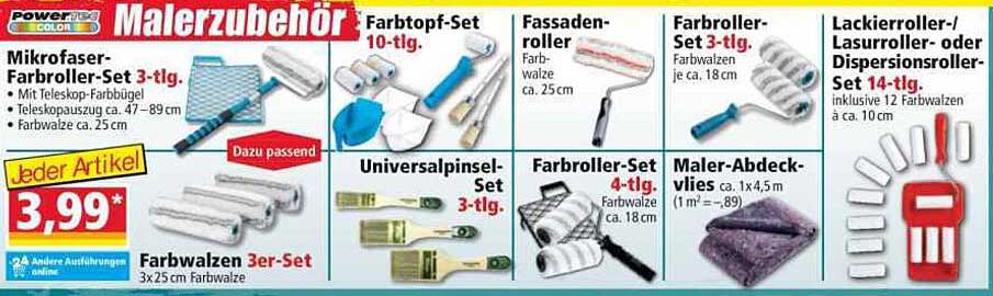 Malerzubehör 3-tlg. Mikrofaser-Farbroller-Set mit teleskopierbarem Farbgriff