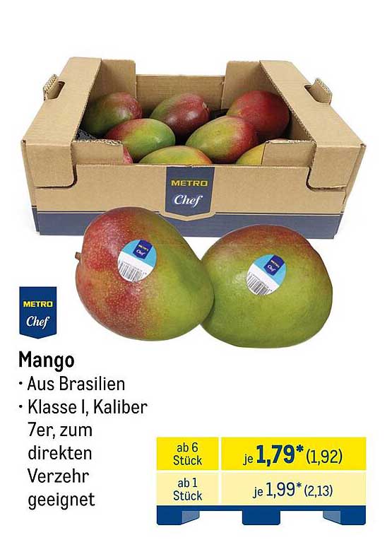 Mango aus Brasilien - Klasse I, Kaliber 7, zum direkten Verzehr geeignet