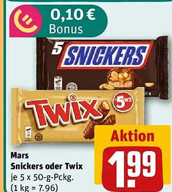 Mars Snickers oder Twix 5 x 50-g-Pck.