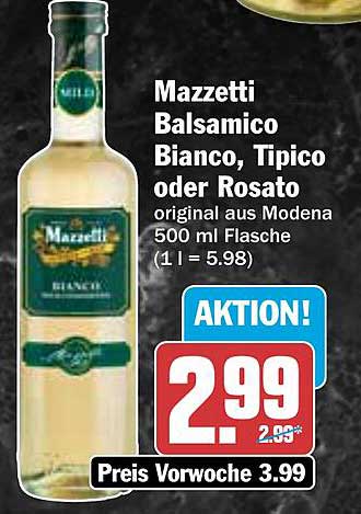 Mazzetti Balsamico Bianco, Tipico oder Rosato 500 ml Flasche