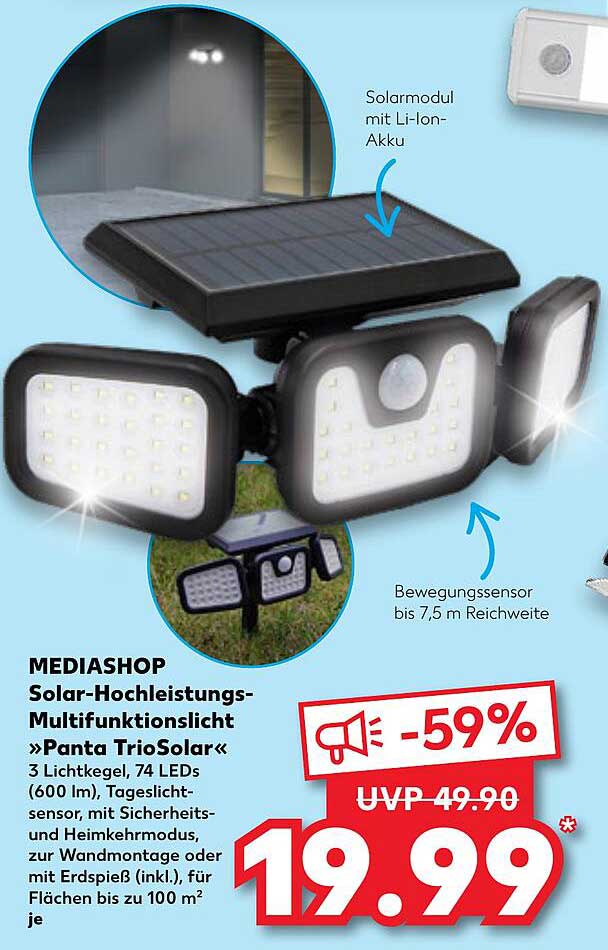 MEDIASHOP Solar-Hochleistungs-Multifunktionslicht »Panta TrioSolar«