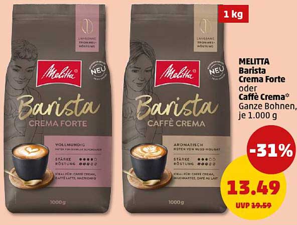 MELITTA Barista Crema Forte oder Caffè Crema – Ganze Bohnen, je 1.000 g