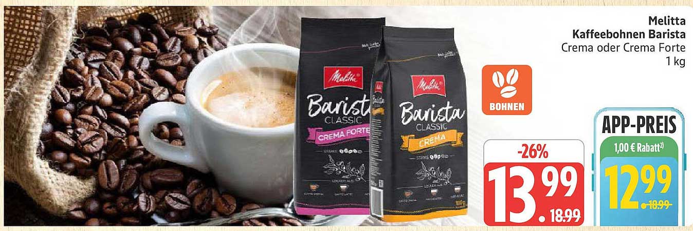 Melitta Kaffeebohnen Barista Crema oder Crema Forte 1 kg