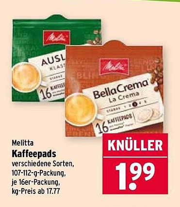 Melitta Kaffeepads – verschiedene Sorten, 107-112-g-Packung, je 16er-Packung