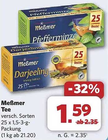 Meßmer Tee - verschiedene Sorten 25 x 1,5-3-g-Packung
