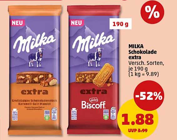 MILKA Schokolade extra, verschiedene Sorten, je 190 g