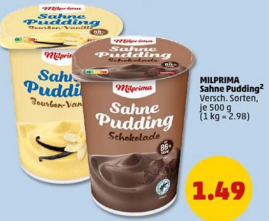MILPRIMA Sahne Pudding, Verschiedene Sorten, je 500 g