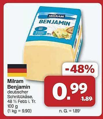 Milram Benjamin deutscher Schnittkäse 48 % Fett i. Tr.
