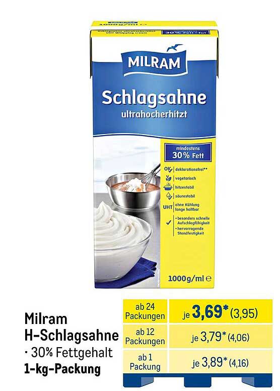 Milram H-Schlagsahne – 30% Fettgehalt, 1-kg-Packung