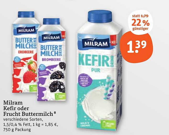 Milram Kefir oder Frucht Buttermilch 750 g
