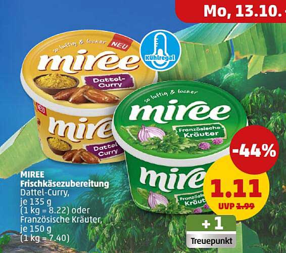 MIREE Frischkäsezubereitung Dattel-Curry oder Französische Kräuter