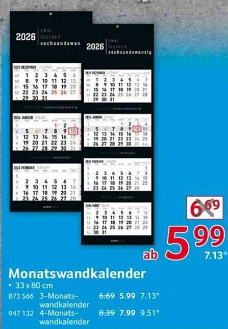 Monatswandkalender 2026