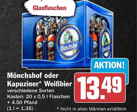 Mönchshof oder Kapuziner* Weißbier Kasten (20 x 0,5 l Flaschen)
