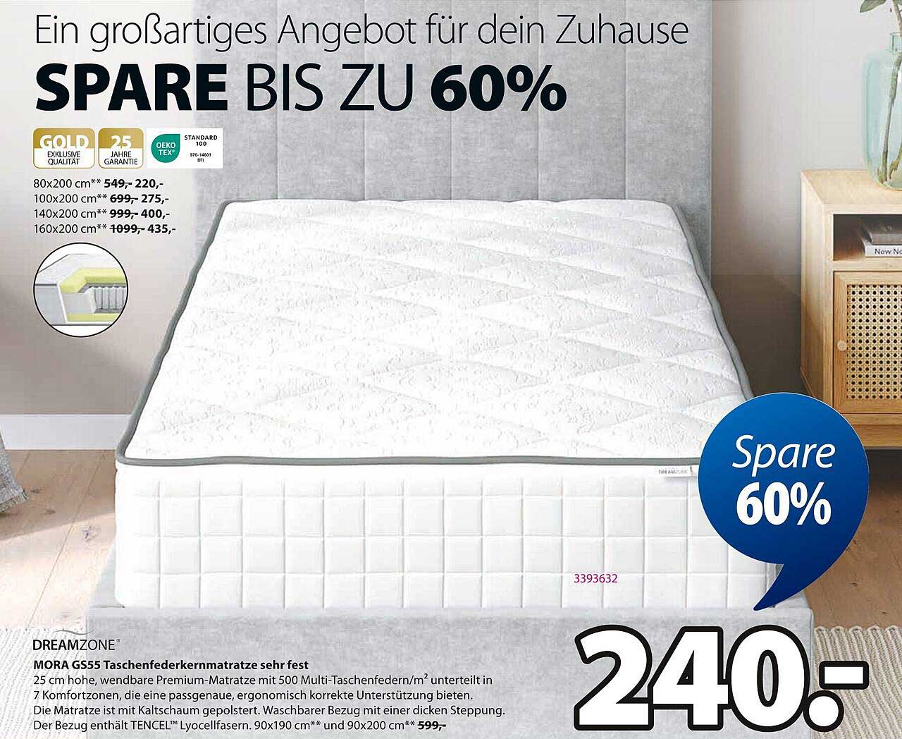 MORA G555 Taschenfederkernmatratze sehr fest