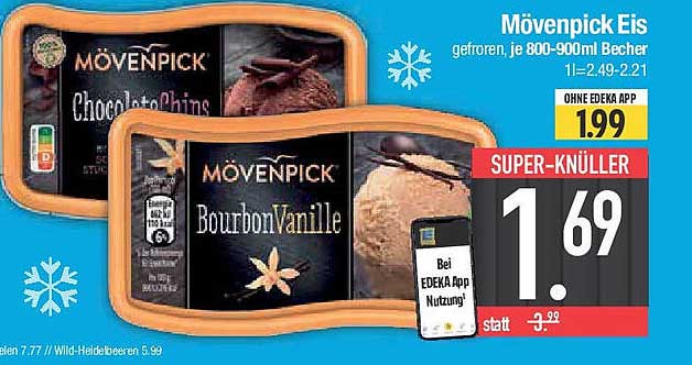 Mövenpick Eis, gefroren, je 800-900ml Becher